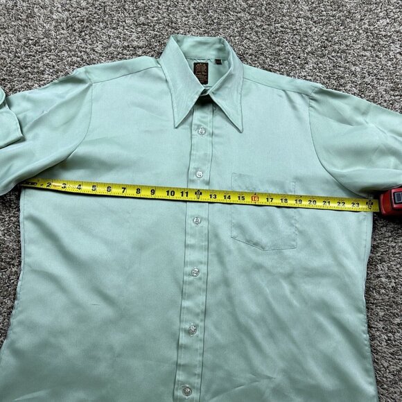 Vintage 70s Bardon Ultra Poly Mint Green Long Sleeve Button Up Shirt Korea Jandy - Picture 3 of 7